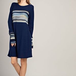 STRIPE COLOR BLOCK THUMB HOLE KNIT DRESS